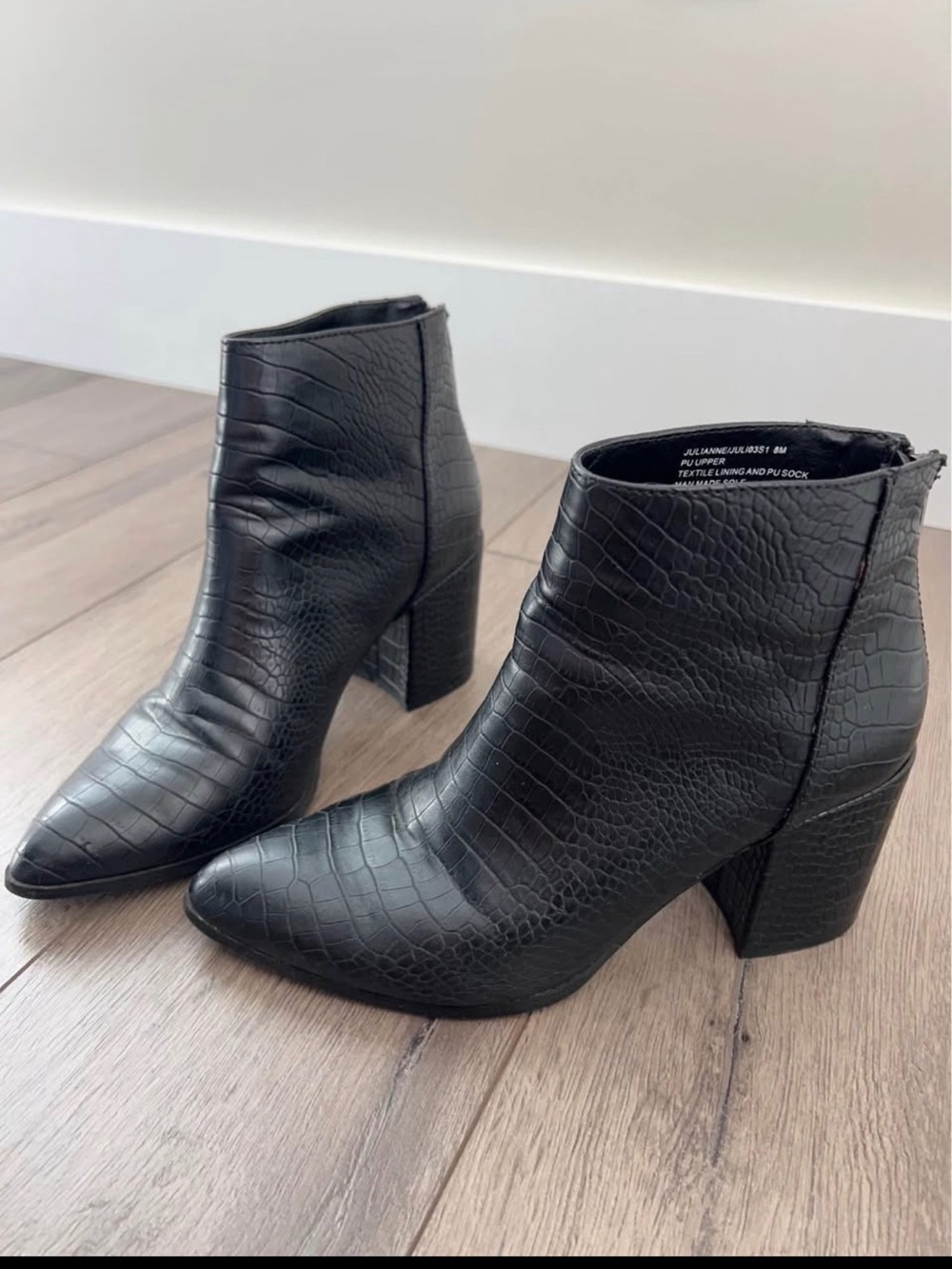 Steve Madden Black Croc-Embossed Pointed Toe Ankle Boots